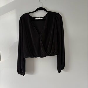 Astr Black Draped V-Neck Blouse